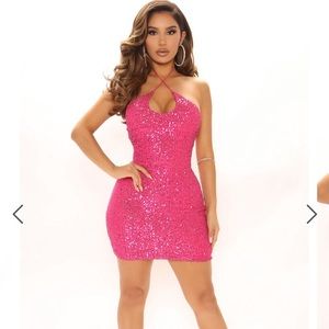 Pink Sequin Mini Dress